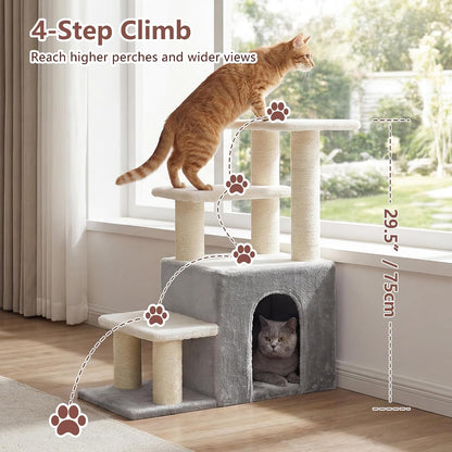 Heybly Cat Scratching Post, Pet Steps for Indoor Cats and Dogs, HSP002SWWH | Small Cat Tree with Cat Condo, Pet Stairs with Full Wrapped Sisal Posts & Soft Plush Fabric, Light Gray & White7