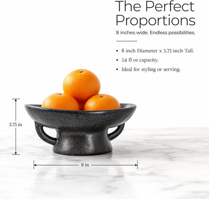 Creative Co-Op Stoneware Bowl with Handle and Base, Black Reactive Glaze8