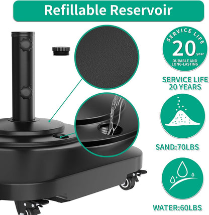 Umbrella Base with Wheels, Umbrella Stand Heavy Duty 100Lb Windproof | Fillable Umbrella Base Mobile Square Umbrella Stand Outdoor Base for Patio, Deck, Poolside, Lawn, Fits Most Sized Umbrellas4
