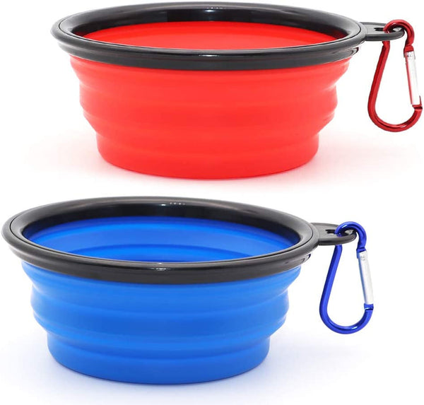 Large Dog Bowl Pet Collapsible Bowls, 2 Pack Collapsible Dog Water Bowls for Cats Dogs, Portable Pet Feeding Watering Dish for Walking Parking Traveling with 2 Carabiners (Large, Black+Black)11