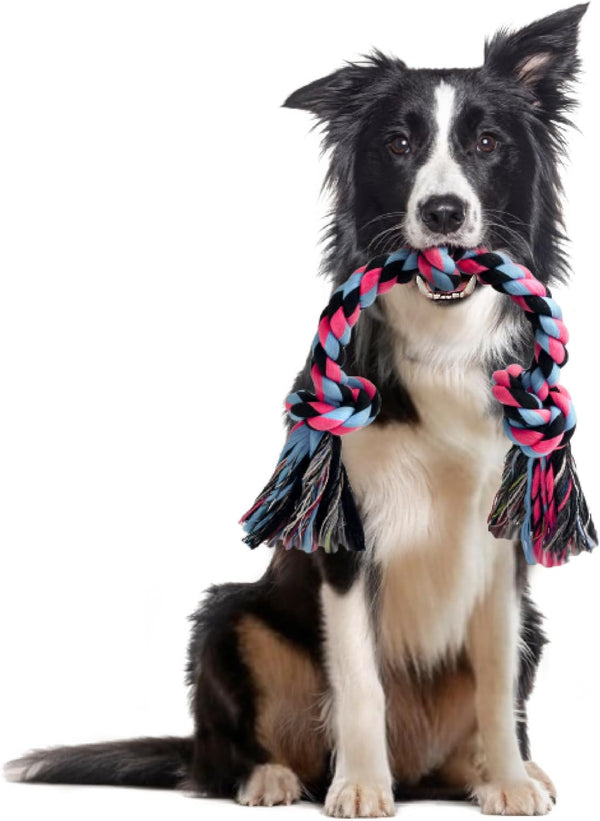 SHARLOVY Large Tough Chew Toys for Aggressive Chewers Large Breed,Heavy Duty Dental Rope Toys Kit for Medium Dogs,5 Knots Indestructible Cotton Puppy Teething Chew Tug Toy Set of 917