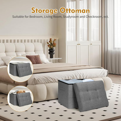 Storage Ottoman with Extra Thick Foam Padded Seat, Foldable Foot Rest Stool with Linen Fabric, 43L Ottoman with Storage Bench for Bedroom Living Room, Holds up to 300Lbs, 17X13X13In, Dark Gray5