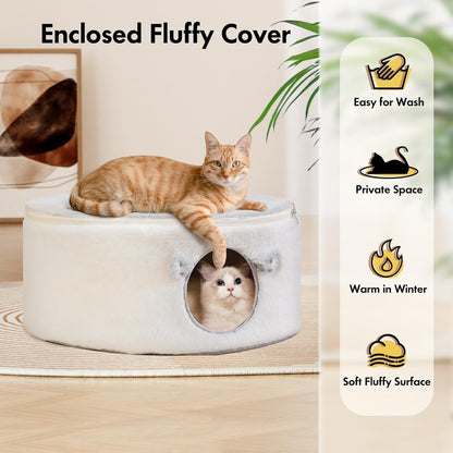 Zoratoo Enclosed Cat House for Indoor Cats, Pet Cave with Washable Cover | Portable Raised Pet Bed, Sturdy Metal Frame, Detachable Washable Cover, Oval Shape Cuddle Bed for Sleeping Kittens5