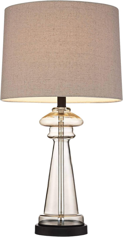 Dalia 27" Tall Table Lamps Set of 2 Champagne Glass Country Traditional | Clear Cottage Bedroom Living Room House Bedside Nightstand Office Family Home Taupe Tapered Drum Shade4