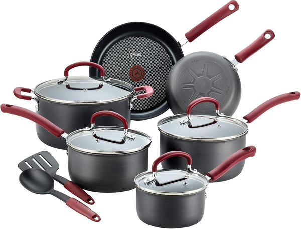 Ultimate Hard Anodized Nonstick Cookware Set 12 Piece, Oven Broiler Safe 600F, Kitchen Cooking Set W/Fry Pans, Saucepans, Dutch Oven, Kitchen Utensils, Pots and Pans, Dishwasher Safe, Black1