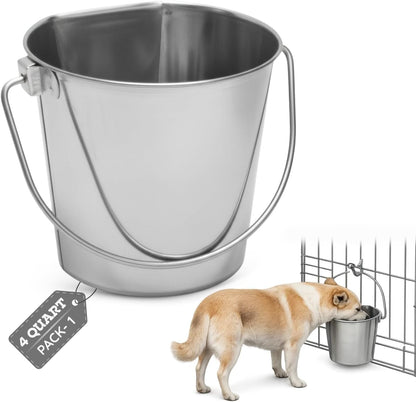 9 Quart Stainless Steel Flat Side Bucket | 2.25 Gal Durable Heavy Duty Food & Water Feeding Pails for Dog Goat Sheep Horse | Fits Kennel Cage Critter Crate Hanging Pet Pail | Multipurpose11