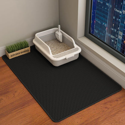 HCY&WLD Cat Litter Mat, 45X26/35X24/30X22/24X18 Inch Double Layer Cat Litter Box Mat, EVA Non-Slip, Waterproof Urine Proof Cat Litter Catcher Mat, Easy Clean Scatter Control (35X24 Inch, Khaki)19