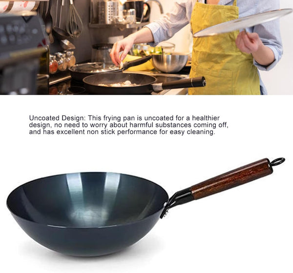 Iron Wok Stir Fry Pan, Chinese Traditional round Bottom Uncoated Nonstick Wok Wooden Single Handleiron Pot for Home and Restaurant(34Cm)5