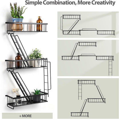 Fire Escape Wall Shelf - New York Decorative Ladder Shelf, Wall Art Floating Shelf Black Metal Shelves for Bedroom, Home Office Storage and Display (3-Tier)6