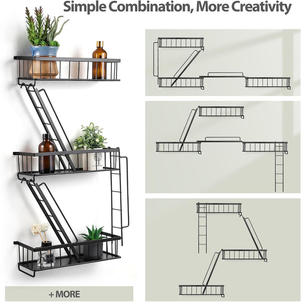Fire Escape Wall Shelf - New York Decorative Ladder Shelf, Wall Art Floating Shelf Black Metal Shelves for Bedroom, Home Office Storage and Display (3-Tier)6