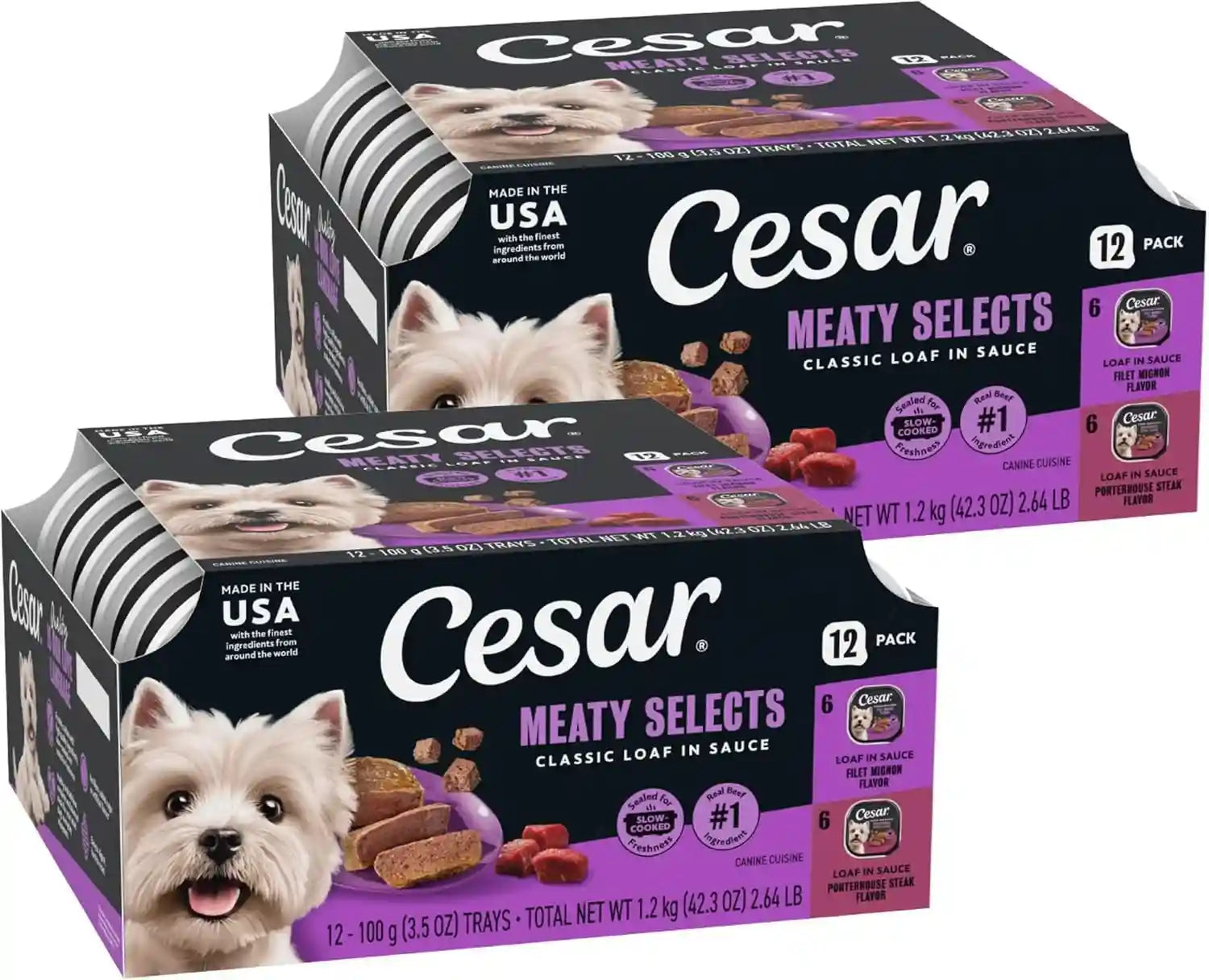 cesar-wet-dog-food-classic-loaf-in-sauce-grilled-chicken-filet-mignon-porterhouse-steak-beef-chicken-liver-and-turkey-variety-pack-3-5-oz-easy-peel-trays-36-count-pack-of-1-made-in-usa-real-meat-1-ingredient-no-fillers-or-artificial-flavors-formulated-without-grains-easy-peel-trays
