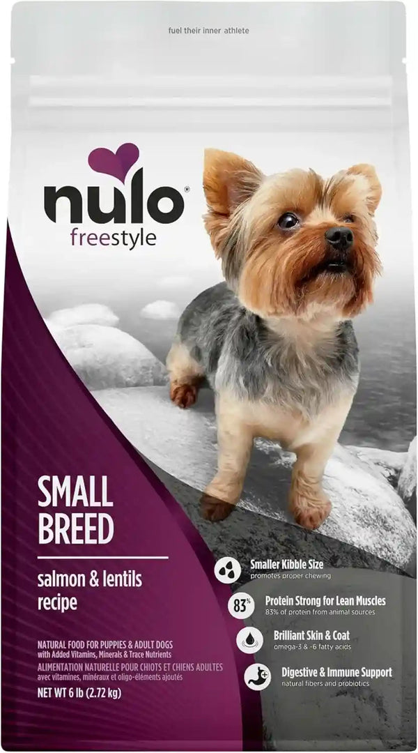 Nulo Freestyle Small Breed Dog Food Dry - Salmon & Lentils, Puppy & Adult Grain Free Dog Food, Natural, High Protein, Smaller Sized Kibble with BC30 Probiotic for Healthy Digestion Support, 6Lb Bag1