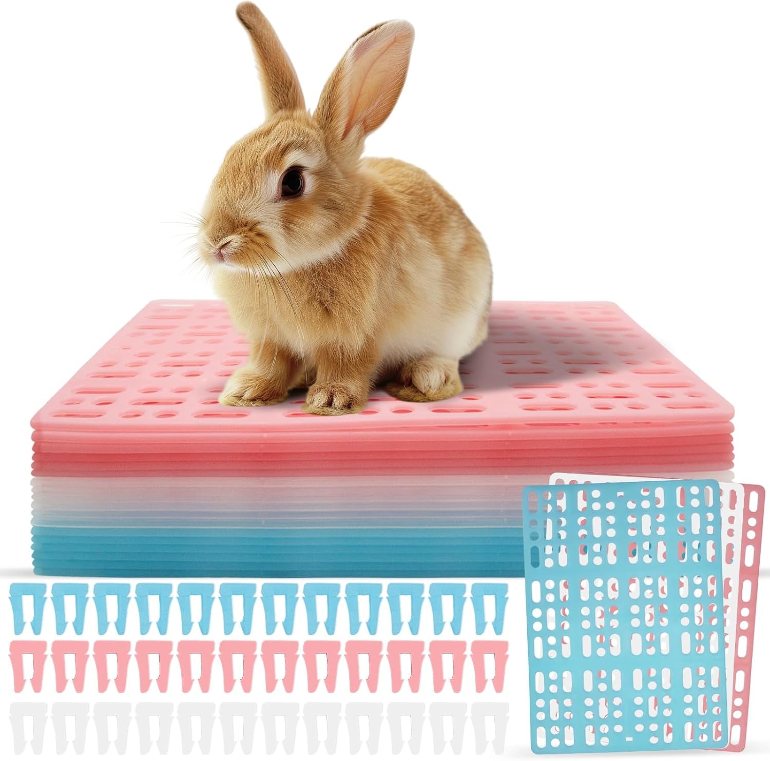 18-pack-plastic-rabbit-cage-mat-bunny-resting-mats-for-cage-with-snap-joint-breathable-small-animal-feet-pads-for-guinea-pigs-chinchilla-pet-white-blue-pink