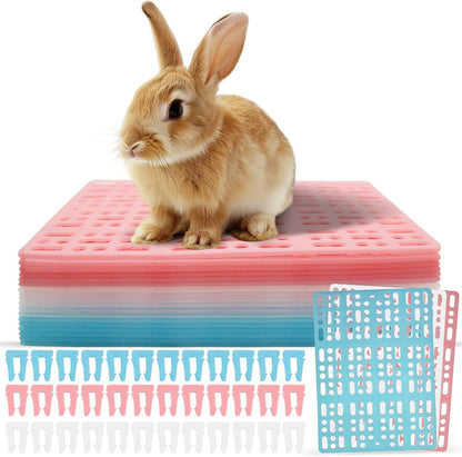 18 Pack Plastic Rabbit Cage Mat, Bunny Resting Mats for Cage with Snap Joint, Breathable Small Animal Feet Pads for Guinea Pigs, Chinchilla, Pet - White, Blue, Pink1