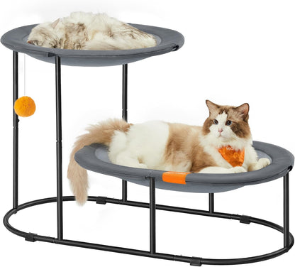 Feandrea 2-Tier Elevated Cat Hammock Bed, Breathable Furniture for Multi-Cat Households Indoor and Outdoor, with Removable Washable Mesh, Steel Frame, for Summer, Dove Gray UPCB012G011