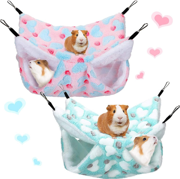 Boao 2 Pcs Guineas Pig Rat Hammock Guinea Pig Hamster Ferret Hanging Hammock Guinea Pigs Accessories for Small Animals Chinchilla Parrot Sugar Glider Ferret Squirrel(Purple, Coffee,Heart Pattern)9