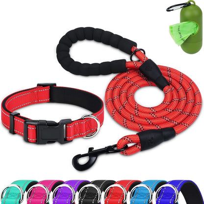 Dynmeow Reflective Dog Collar and Leash Set for Large Dogs, Teal | Soft Neoprene Padded, 6FT Climbing Rope, Ideal for Daily Outdoor Walking or Indoor Wearing, Night Visible for Safety14