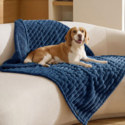 Bedsure Comfyfleece™ Waterproof Dog Blankets for Large Dogs,50X60 Cream | Soft Plush Couch Cover,Washable Corduroy Fleece for Furniture Protector,Cozy Calming Reversible Pet Blanket for Senior Dogs38
