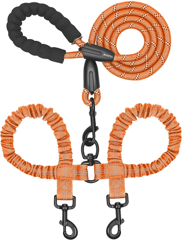 Iyoshop Dual Dog Leash - 360° Swivel, No Tangle Walking Leash with Shock Absorbing Bungee for Two Dogs (Large, 25-150 Lbs, Black)16