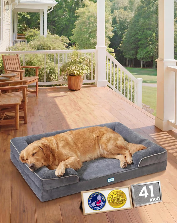 Ohgeni Orthopedic Extra Large Dog Bed Couch, Memory Foam, 44-Inch (Gray) | Waterproof Pet Bed with Machine-Washable Removable Cover & Soft Comfortable Fabric15