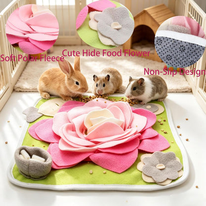 Rabbit Foraging Mat Snuffle Mat for Small Animals Bunny Puzzle Toys Pets Interactive Feeding Mat for Guinea Pigs Hedgehog Chinchilla Puppies (Pink)2
