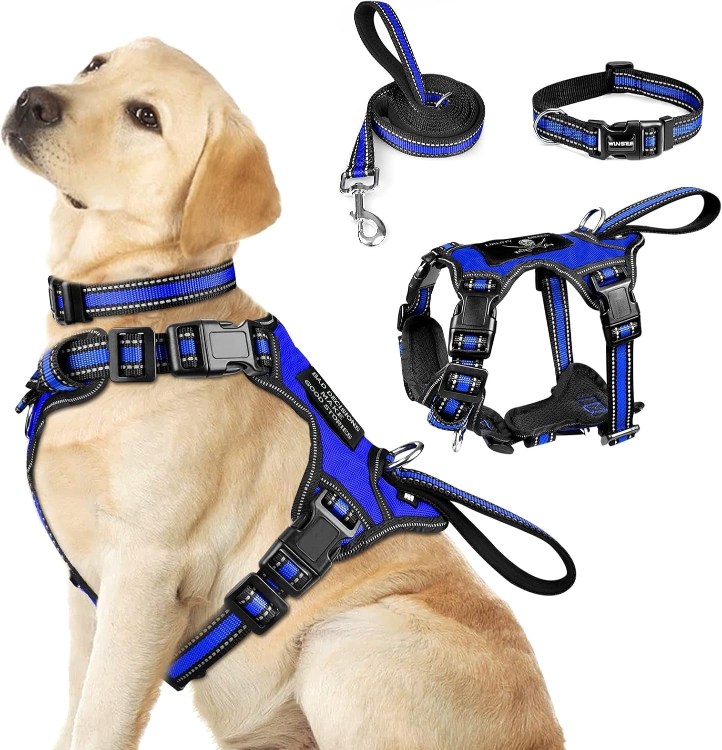 winsee-pet-harness-collar-and-leash-set-all-in-one-reflective-dog-harness-no-pull-with-adjustable-buckles-for-puppies-small-medium-large-and-extra-large-dogs-large-pink