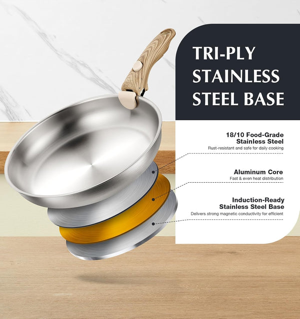Stainless Steel Cookware Set, 18/10 Stainless Steel Pots and Pans Set 11PCS, Detachable Handle Pots and Pans for Easy Storage, Removable Handle Cooking Set, Induction Compatible2