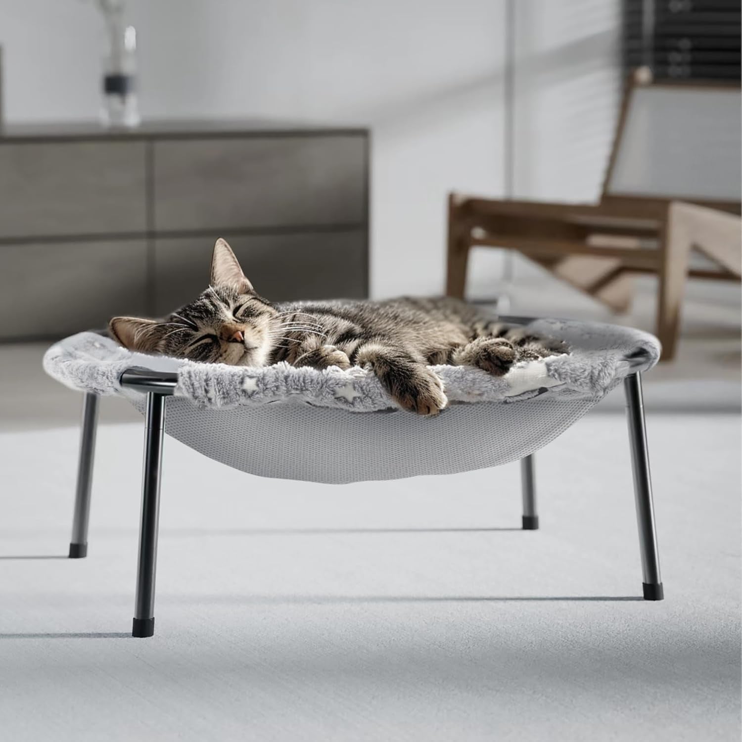 elevated-cat-bed-glow-in-the-dark-fabric-cat-hammock-bed-for-large-indoor-cats-machine-washable-breathable-cover-tool-free-easy-assembly-up-to-66lbs-gray-l