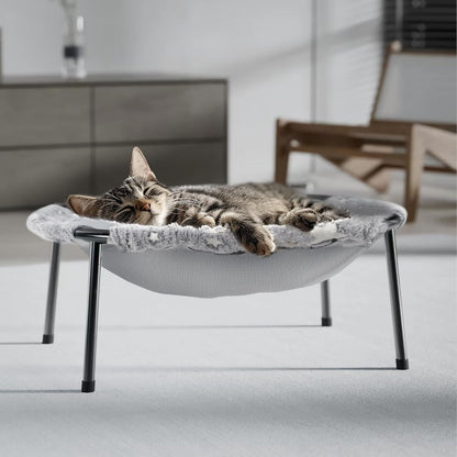 Elevated Cat Bed, Glow-In-The-Dark Fabric Cat Hammock Bed for Large Indoor Cats, Machine Washable & Breathable Cover, Tool Free Easy Assembly, up to 66Lbs (Gray, L)1