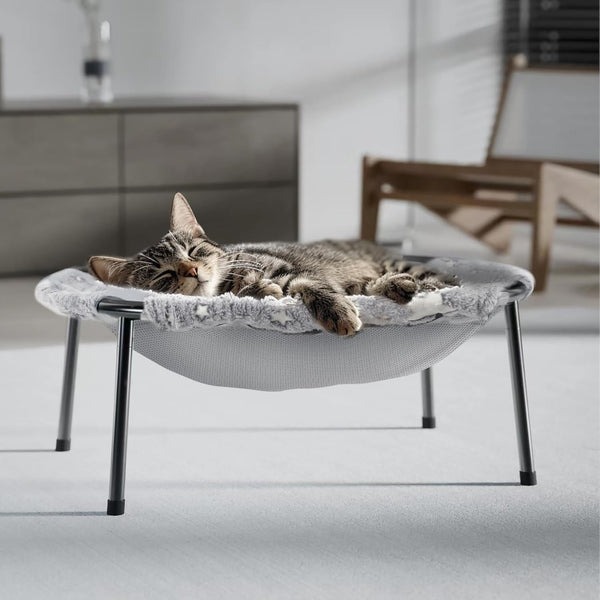 Elevated Cat Bed, Glow-In-The-Dark Fabric Cat Hammock Bed for Large Indoor Cats, Machine Washable & Breathable Cover, Tool Free Easy Assembly, up to 66Lbs (Gray, L)1