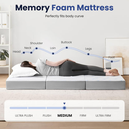 6 Inch Memory Foam Foldable Mattress Queen | Folding Mattress Queen, Folding Sofa Bed with Washable Cover, Portable Mattress for Guest Bed, 78X58X67