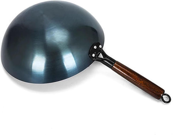 Iron Wok Stir Fry Pan, Chinese Traditional round Bottom Uncoated Nonstick Wok Wooden Single Handleiron Pot for Home and Restaurant(34Cm)2