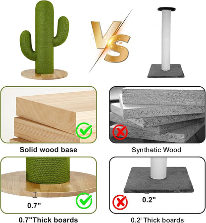 Cat Scratching Post with Solid Wood Base,39.37" Hx17.71 Lx17.71 W Tall Scratching Posts for Indoor Cats Adults,Cactus Thick Columns,Durable Lambswool and Jute,Large Scratcher Post (Large)5
