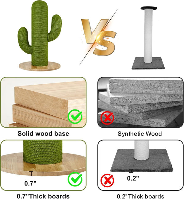 Cat Scratching Post with Solid Wood Base,39.37" Hx17.71 Lx17.71 W Tall Scratching Posts for Indoor Cats Adults,Cactus Thick Columns,Durable Lambswool and Jute,Large Scratcher Post (Large)5