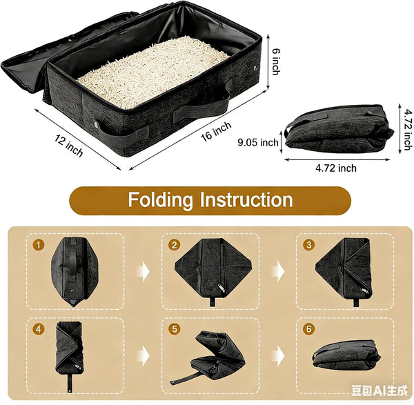 Portable Cat Litter Box with Lid, 16 * 12 * 6 Inches, Black | Foldable, Ease of Use, Non-Leaking, Easy to Take, Lightweight, for Outdoor Camping & Traveling, Zipper Lock3