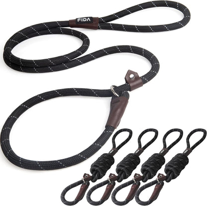 Fida Durable Slip Lead Dog Leash, 6 FT X 1/2" Heavy Duty Dog Loop Leashes, Comfortable Strong Rope Slip Leash for Large Medium Dogs, No Pull Pet Training Lead with Highly Reflective(1/2", Black)36
