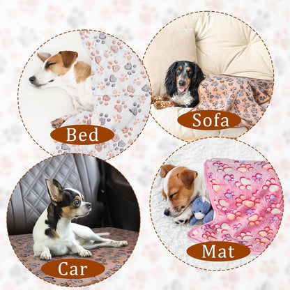 1 Pack 3 Blankets Super Soft Fluffy Premium Fleece Pet Blanket Flannel Paw Printed Throw for Dog Puppy Cat (Small 23X16'', Brown, Pink, White)4