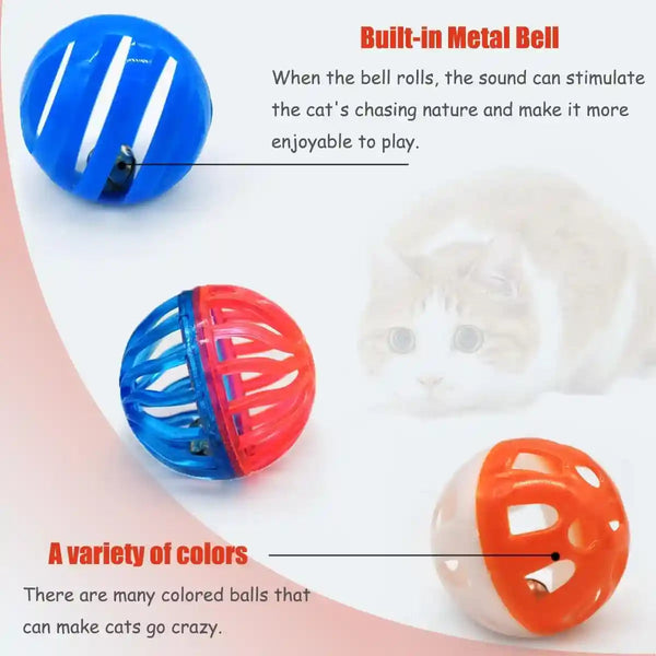 Cat Jingle Balls Toys, 24 Pcs Bell Balls Cat Toys, Lightweight, Interactive, Assorted Colors Ball Toy for Kitten Training and Play2