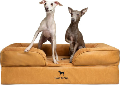 NOAH & PAW Large Dog Bed, 35X25X11 Inch, Orthopedic Dog Beds, Eggshell Memory Foam Infused with Cooling Gel, Inner Cover, Water Resistant, Machine Washable (Faux Leather)32