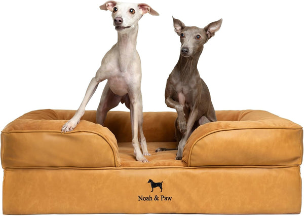 NOAH & PAW Large Dog Bed, 35X25X11 Inch, Orthopedic Dog Beds, Eggshell Memory Foam Infused with Cooling Gel, Inner Cover, Water Resistant, Machine Washable (Faux Leather)32