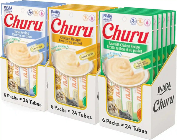 INABA Churu Lickable Purée Natural Cat Treats Tuna & Chicken 3 Flavor Assortment of 12 Tubes7