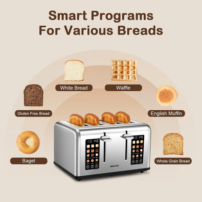 4 Slice Toaster with Touch Screen Control, 4 Wide Slots, Stainless Steel Smart Bread Toaster for Bagels, Muffins, Waffles, Dual Control Panel, Timer, Defrost, Reheat, 120V 1650W3