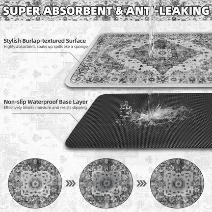 PUPTECK Dog Food Mat, Absorbent Pet Feeding Bowl Mat, Non-Slip Dog Mat for Food and Water, Quick Dry No Stains Cat Placemats Pet Supplies for Messy Drinkers, Grey 12"X20"3
