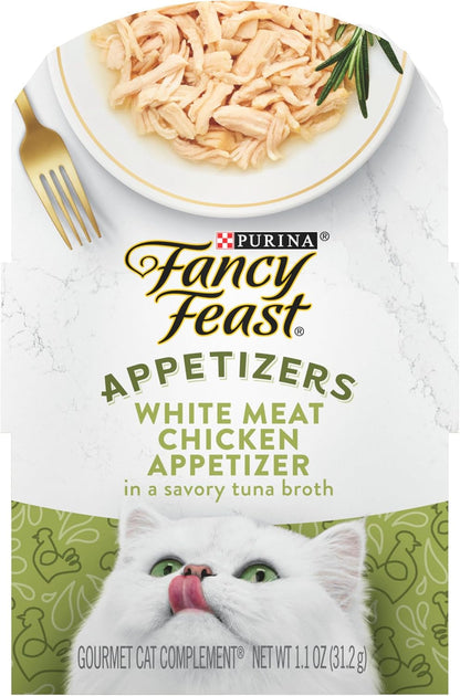 Purina Fancy Feast Appetizers Grain Free Wet Cat Food Complement White Meat Chicken Appetizer in a Savory Tuna Broth Cat Food Topper - (Pack of 10) 1.1 Oz. Trays1