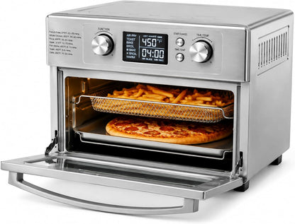 23QT Countertop Toaster Oven, 1800W Multifunctional Electric Oven with 60Min Timer and 450°F Max Temp, Equipped with Fry Basket, Baking Pan & Rack, Perfect for Toast, Bake, Broil, Pizza1