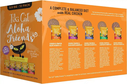 Tiki Cat Aloha Friends Variety Pack, Meaty Flavors Mixed with Pumpkin, Wet, High-Protein & High-Moisture Cat Food, for All Life Stages, 2.5 Oz. Pouch (Pack of 12)2