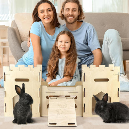 HIIMALEX Extra Large Wooden Bunny Castle House Multistory Climbing Tower Hideout Ventilated Sturdy Habitat for Rabbit Guinea Pig Chinchilla Ferret7