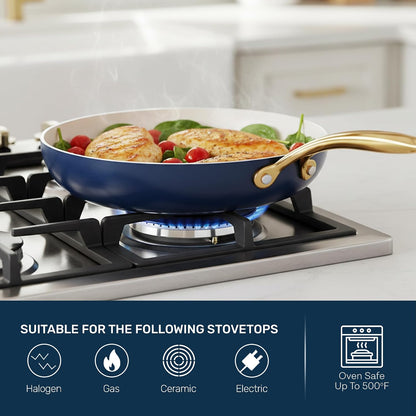 20Pcs Pots and Pans Set Non Stick Ceramic Cookware Set with Deep Frying Pan Set & 6Pc Knife Set, Improved Ti-Cerama Coating Made without PFOA PFOS Lasts 2X Longer, Oven & Dishwasher Safe7