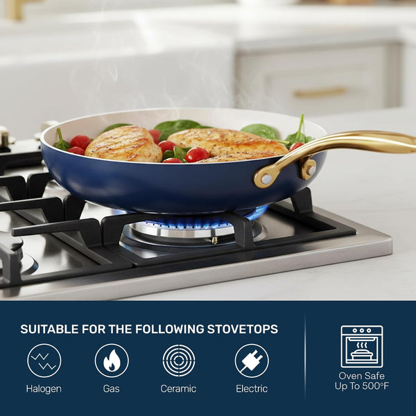 20Pcs Pots and Pans Set Non Stick Ceramic Cookware Set with Deep Frying Pan Set & 6Pc Knife Set, Improved Ti-Cerama Coating Made without PFOA PFOS Lasts 2X Longer, Oven & Dishwasher Safe7