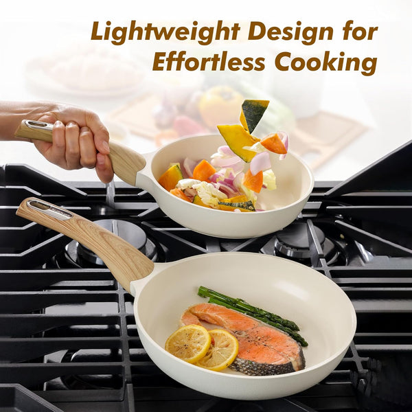 8Inch Ceramic Nonstick Frying Pan Small Skillet, White | Healthy Ceramic Coating Omelette Pan, Non-Toxic Kitchen Cooking Chef'S Pan, PFOA/PFAS/PTFE Free, Induction Compatible5